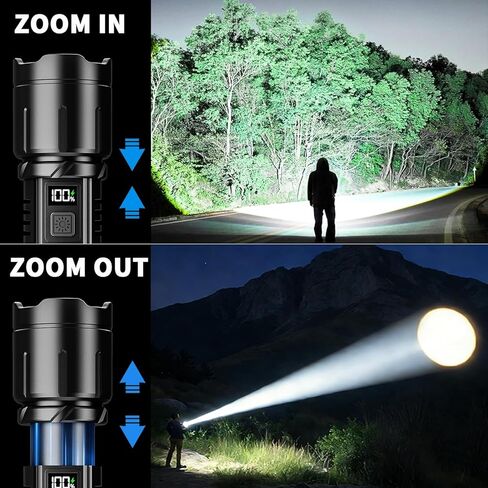 مصباح يدوي قابل لإعادة الشحن ، Lumen ، 2000lm LED ضوء فلاش فائق السوبر مشرق ، مصابيح كهربائية تكتيكية مع شاشة طاقة LCD ، 6 أوضاع للإضاءة ، مقاومة للماء ، مصباح يدوي قوي لحالات الطوارئ في حالات الطوارئ in Saudi Arabia