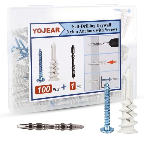 101PCS Self Drilling Drywall Anchors Kit with Screws, #8×1-3/5 Dry Wall Anchors and Self Drilling Screws with Bit for Gypsum Board, Sheetrock, No Pre Drill Required, Heavy Duty Holds 75LB. in Saudi Arabia