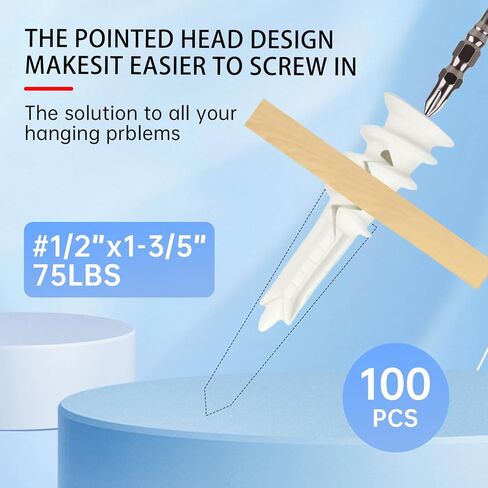101PCS Self Drilling Drywall Anchors Kit with Screws, #8×1-3/5 Dry Wall Anchors and Self Drilling Screws with Bit for Gypsum Board, Sheetrock, No Pre Drill Required, Heavy Duty Holds 75LB. in Saudi Arabia
