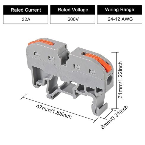 20PCS DIN Rail Terminal Blocks Kit, Universal Compact Lever Wire Connector for Electrical Wires, Detachable Ground Circuit Terminal Blocks for Circuit Inline 28-12 AWG in Saudi Arabia