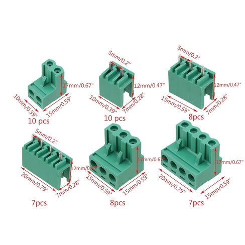 0.2" Pitch PCB Mount Screw Terminal Block Connector, 50PCS Straight Pin Plug Socket Set (2/3/4 Pins) in Kuwait