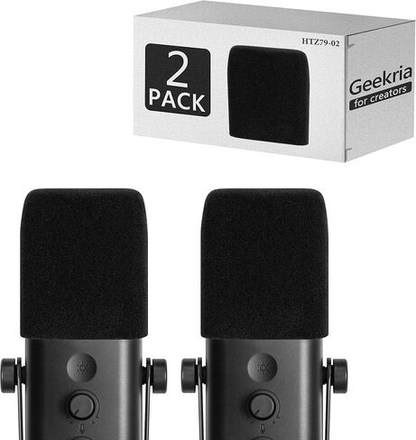 واقي رياح إسفنجي من Geekria for Creators متوافق مع غطاء إسفنجي مضاد للبوب لميكروفون Fifine AmpliGame AM8، وغطاء رياح ميكروفون، وفلتر إسفنجي، وواقي أمامي لميكروفون متجمع (أسود / عبوتين) in Kuwait