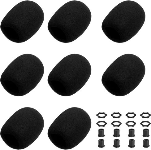 MECCANIXITY 8 Set Microphone Cover Foam Mic Cover, with 1.5" Mic Protection Silicone Ring and Anti Rolling Bottom Sleeve Holder for Karaoke DJ Concert Theater, Black in Saudi Arabia