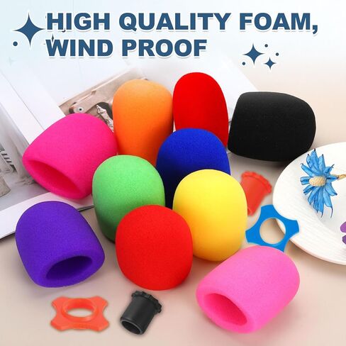 MECCANIXITY 8 Set Microphone Cover Foam Mic Cover, with 1.5" Mic Protection Silicone Ring and Anti Rolling Bottom Sleeve Holder for Karaoke DJ Concert Theater, Black in Saudi Arabia