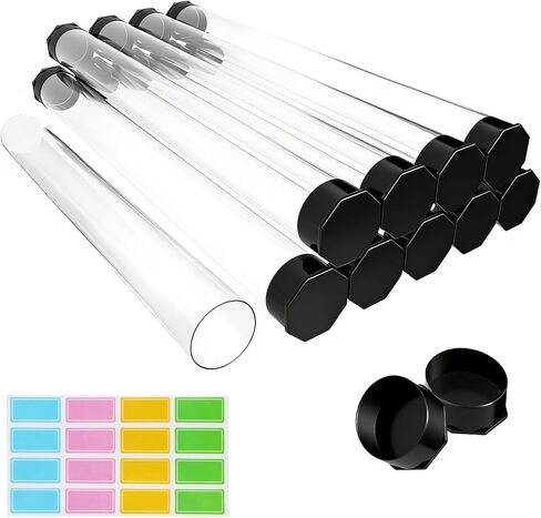 Clear Plastic Storage Tubes with Black Caps 10 PCS 1× 12 Inch Reusable Rigid Round Tube with Labels Display Cylinder Clear Container for Incense Sticks, Artwork,Needles,Hooks and IDY Supplies in Kuwait