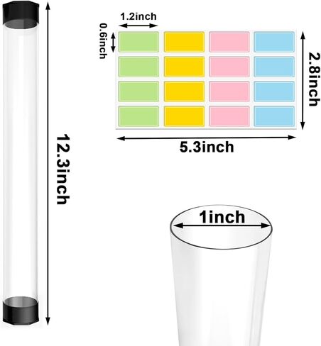 Clear Plastic Storage Tubes with Black Caps 10 PCS 1× 12 Inch Reusable Rigid Round Tube with Labels Display Cylinder Clear Container for Incense Sticks, Artwork,Needles,Hooks and IDY Supplies in Kuwait