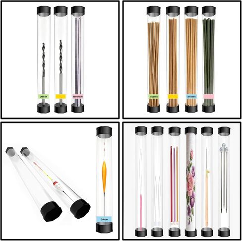 Clear Plastic Storage Tubes with Black Caps 10 PCS 1× 12 Inch Reusable Rigid Round Tube with Labels Display Cylinder Clear Container for Incense Sticks, Artwork,Needles,Hooks and IDY Supplies in Kuwait