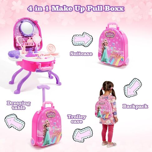 4 في 1 Girls Gurnity Set Up Toy Vinities 40 PCS Toddler Dournity مع إكسسوارات الموضة ، يتظاهر مكياجًا للأطفال الصغار 3-5 ، وعبّب الماكياج للفتيات 3-7 هدية عيد ميلاد عيد الميلاد in Kuwait