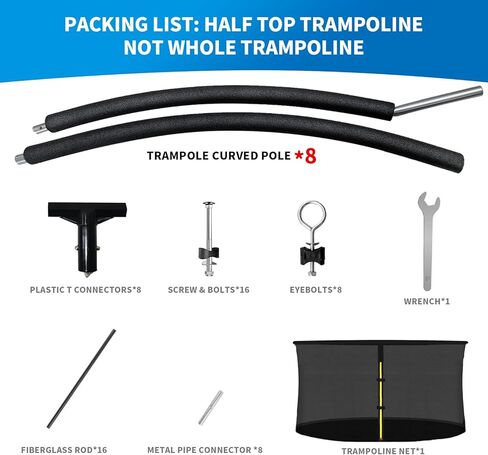 8 قطع بديلة لأعمدة الترامبولين المنحنية بطول 10 أقدام مع شبكة حاوية، عمود منحنى الترامبولين، موصل بلاستيكي على شكل حرف T، قضبان من الألياف الزجاجية، أجهزة التركيب، حشوة إسفنجية in Kuwait