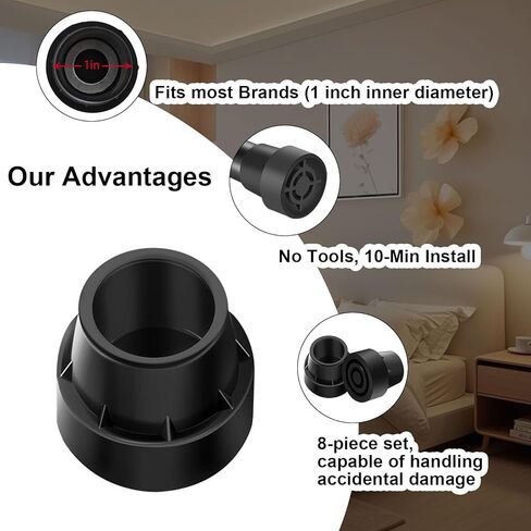8Pcs Trampoline Leg Caps, 1 Inch Diameter Rubber Leg Tips Replacement Parts, Chair Rubber Leg Caps for Trampoline Accessories, Black Non-Slip Floor Protectors in Saudi Arabia