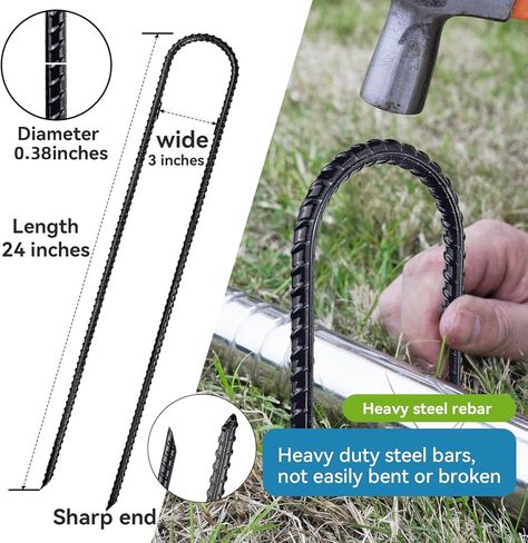 مرساة ترامبولين أرضية 24 بوصة أوتاد حديد التسليح شديدة التحمل على شكل حرف U للترامبولين، سياج الكلاب، مطلي باللون الأسود المقاوم للصدأ (8 قطع) in Kuwait