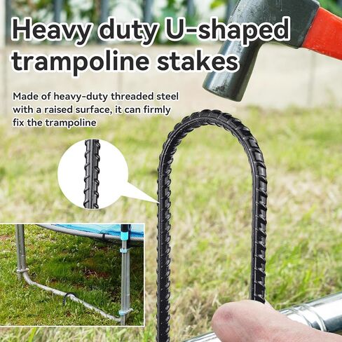 مرساة ترامبولين أرضية 24 بوصة أوتاد حديد التسليح شديدة التحمل على شكل حرف U للترامبولين، سياج الكلاب، مطلي باللون الأسود المقاوم للصدأ (8 قطع) in Kuwait