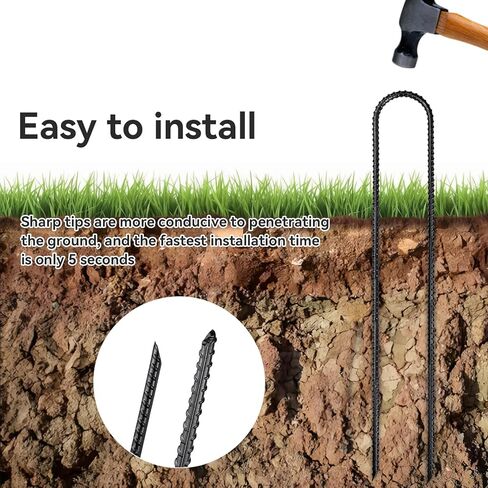 مرساة ترامبولين أرضية 24 بوصة أوتاد حديد التسليح شديدة التحمل على شكل حرف U للترامبولين، سياج الكلاب، مطلي باللون الأسود المقاوم للصدأ (8 قطع) in Kuwait