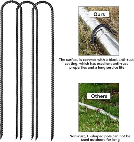 مرساة ترامبولين أرضية 24 بوصة أوتاد حديد التسليح شديدة التحمل على شكل حرف U للترامبولين، سياج الكلاب، مطلي باللون الأسود المقاوم للصدأ (8 قطع) in Kuwait