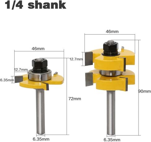 ​2pcs 8mm & 1/4 Inch Shank 46mm Head 3-Tooth T-Type Mortise Cutter | Panel Cutter | Floor Cutter | Woodworking Cutter​(1/4") in Saudi Arabia