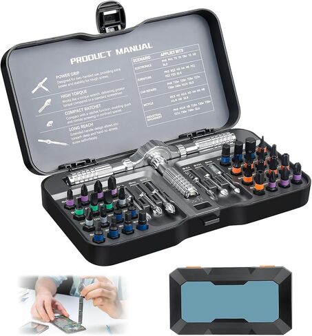 مجموعة مفكات مغناطيسية 42 في 1، مجموعة مفكات براغي مغناطيسية متعددة القطع مع مقبض سقاطة قابل للفصل، مجموعة أدوات إصلاح للدراجات والساعة وجرس الباب الدائري والكمبيوتر والنظارات والأثاث in Kuwait