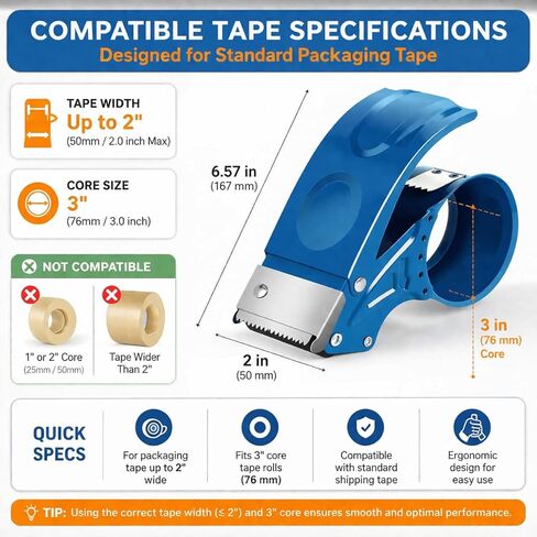 2 Pack Heavy Duty Packing Tape Dispenser Gun – 2-Inch Wide Tape Dispenser with Adjustable Brake – Fits 3-Inch Core, Industrial-Grade Tape Gun for Moving, Shipping, Office & Warehouse Use (Blue) in Kuwait