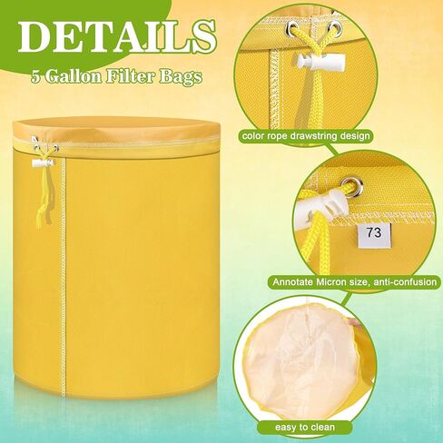 1Pcs 5 Gallon Filter Bags, Windspeed Oxford Cloth All-Mesh Filter Bags for 5 Gallon Bucket with Filter Screen and Storage Pouch (yellow(73 Micron)) in Saudi Arabia