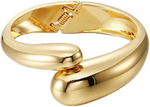 Fashion Chunky Teardrop 14K Gold Plated Bangle Bracelets for Women Girls Dainty Trendy Minimalist Hinge Cuff Wrist Bracelets Statement High Polished Jewelry Party Birthday Gift in Kuwait