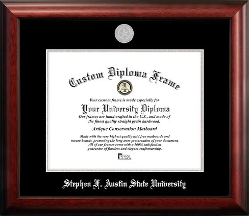 صور الحرم الجامعي NCAA Stephen F. Austin Lumberjacks إطار دبلوم فضي منقوش للجنسين من ستيفن إف أوستن مقاس 14 عرض × 11 ارتفاع، إطار دبلوم فضي منقوش باللون البني، مقاس واحد in Saudi Arabia