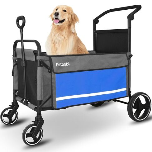 Petbobi Pet Stroller for Large Dogs - Pullable All Terrain Wagon Cart, Folding Dog Stroller, One-Foot Brake Wagons with Ramp, Easy for Medium Senior Pets to Get in and Out, Ideal for Walking, Blue in Kuwait