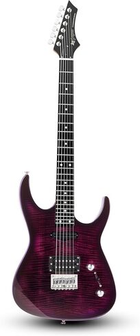 Leo Jaymz Electric Guitar,Thunderstorm ST Style Solid Body Electric Guitar, Flamed Maple Top, Purple Fixed Bridge, Railway Pickup, 24 Frets,for Beginner Student&Adult (Blue Flame) in Saudi Arabia