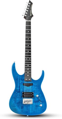 Leo Jaymz Electric Guitar,Thunderstorm ST Style Solid Body Electric Guitar, Flamed Maple Top, Purple Fixed Bridge, Railway Pickup, 24 Frets,for Beginner Student&Adult (Blue Flame) in Saudi Arabia