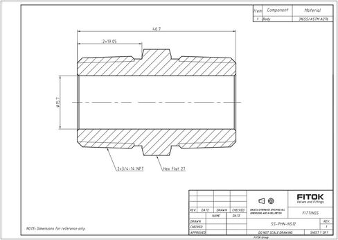 316 Stainless Steel Pipe Fitting Hex Nipple 3/4'' x 3/4" Male NPT, 7300 psi, SS-PHN-NS12 in Kuwait