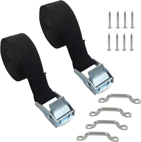 مجموعتان 1 بوصة × 78 بوصة (6.5 قدم) طقم حزام ربط البطارية لأسفل، حزام تثبيت البطارية مع دعامة من الفولاذ المقاوم للصدأ ومسامير لحزام الأمتعة والسيارات in Kuwait