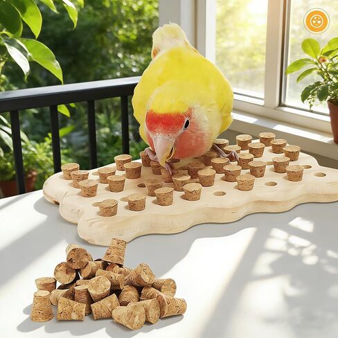 LOS ANDES Parrot Chew Toy with Soft Corks, Wooden Biting Training Toy and Foraging Bird Toys,Bird Cage Accessories, Parakeet Toys in Kuwait