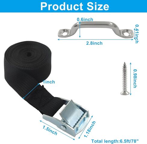 مجموعتان 1 بوصة × 78 بوصة (6.5 قدم) طقم حزام ربط البطارية لأسفل، حزام تثبيت البطارية مع دعامة من الفولاذ المقاوم للصدأ ومسامير لحزام الأمتعة والسيارات in Kuwait