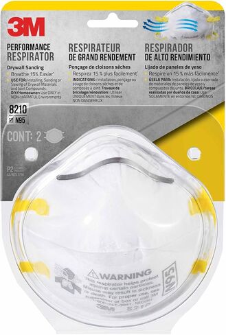 3M N95 Performance Respirator 8210, 2 Pack, Drywall Sanding, NIOSH-APPROVED N95, Advanced Filter Media For Easy Breathing, Cushioning Nose Foam, Adjustable Noseclip, Stretchable Straps (8210D2-DC) in Saudi Arabia