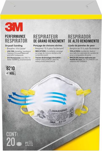 3M N95 Performance Respirator 8210, 2 Pack, Drywall Sanding, NIOSH-APPROVED N95, Advanced Filter Media For Easy Breathing, Cushioning Nose Foam, Adjustable Noseclip, Stretchable Straps (8210D2-DC) in Saudi Arabia