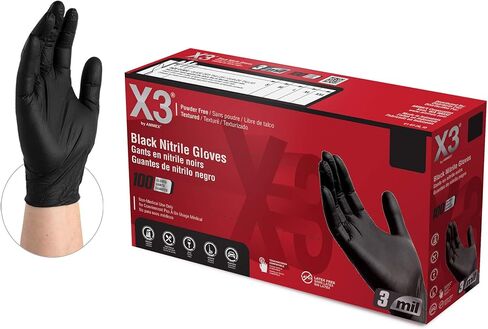 X3 Black Gloves, Disposable, Latex Free, Nitrile, for Cooking, Food Prep, 3 Mil, Powder-Free, Sizes Small through XX-Large in Saudi Arabia