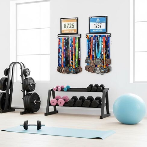 Race Medal and Bib Display Medal Hanger for Runners, Wall Mounted Bib and Medals Display, Running Medals Hanger Displays, for Runners, Marathon & Triathlon Athletes in Saudi Arabia