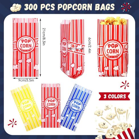 Yungyan 300 Pcs Popcorn Bags Bulk 1oz Grease Resistant Paper Snack Bags in Red Yellow Dark Blue for Party Movie Night Carnival Concession Stand Supplies in Saudi Arabia