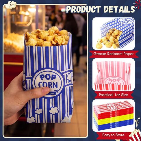 Yungyan 300 Pcs Popcorn Bags Bulk 1oz Grease Resistant Paper Snack Bags in Red Yellow Dark Blue for Party Movie Night Carnival Concession Stand Supplies in Saudi Arabia