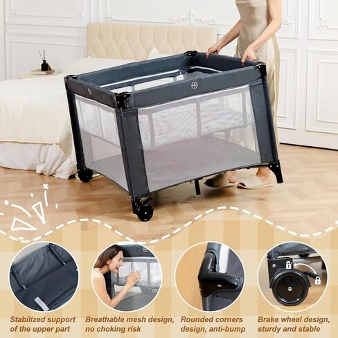 Twin Bassinet - قابلة للطي قابلة للطي للتوأم مع ألعاب معلقة وسلة تخزين ، نائم بجانب السرير المحمولة مع حقيبة حمل رمادية in Kuwait
