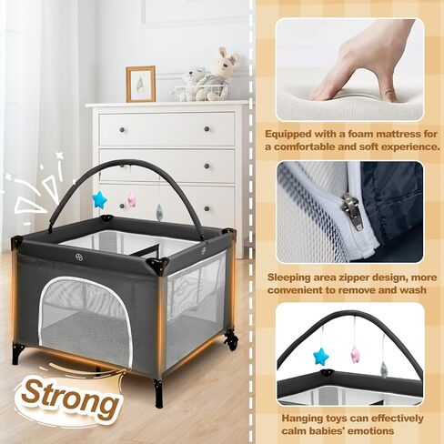Twin Bassinet - قابلة للطي قابلة للطي للتوأم مع ألعاب معلقة وسلة تخزين ، نائم بجانب السرير المحمولة مع حقيبة حمل رمادية in Kuwait