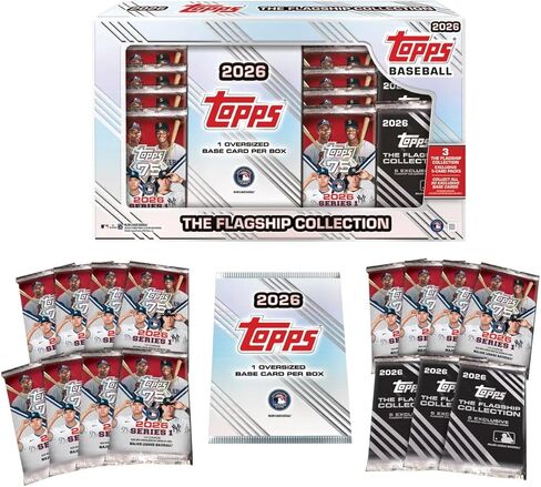 صندوق مجموعة 2026 Topps Baseball Series 1 - بطاقة أساسية كبيرة الحجم لكل صندوق + 3 حزم مجموعة رئيسية حصرية مكونة من 5 بطاقات in Saudi Arabia