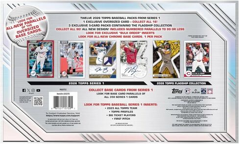 صندوق مجموعة 2026 Topps Baseball Series 1 - بطاقة أساسية كبيرة الحجم لكل صندوق + 3 حزم مجموعة رئيسية حصرية مكونة من 5 بطاقات in Saudi Arabia