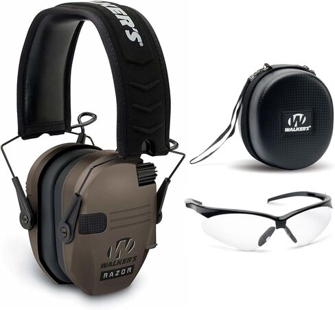 Walker's Razor Slim Electronic Muff (Flat Dark Earth) Bundle with Case and Shooting Glasses (3 Items) in Saudi Arabia