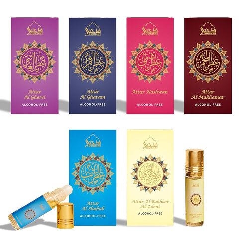 Dukhni Yemeni Attar Oil Set Arabian Perfume Oils, 6 Assorted scents x 6ml, Mini roll ons, Arabic Oud Fragrance Oil, Authentic, Alcohol Free, Vegan, Collection Set for Gifting in Saudi Arabia