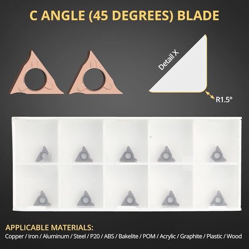 AMTOVL 10PCS Triangle Cutter Heads R Angle for Pneumatic Chamfering Machine,Carbide Turning Inserts for Mini Air Chamfer Tool Replacement Lathe Blades for Deburring on Wood Metal Plastic in Saudi Arabia