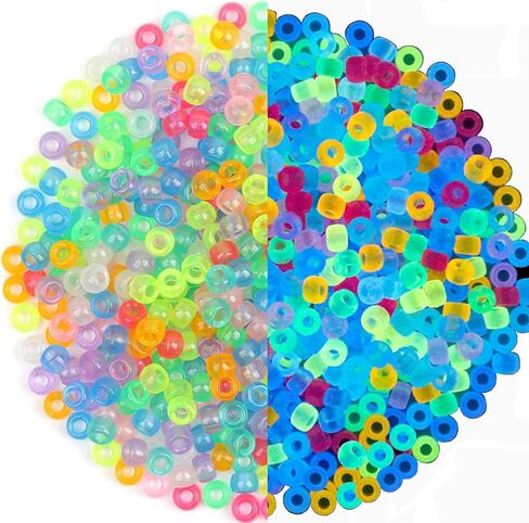 توهج في حبات المهر المظلمة المظلمة ، 300 قطعة ، 9 ألوان ، حبات سوار مضيئة 9 ملم للحرف اليدوية وبلاحات الشعر ، حبات الأشعة فوق البنفسجية الملونة لمجموعة الحرف Kandi Beads (300) in Kuwait