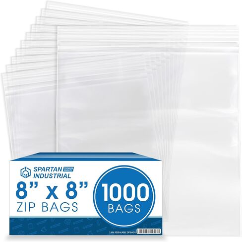 Spartan Industrial - 8 × 8 بوصة (1000 قطعة) أكياس بولي بلاستيكية شفافة بسحاب قابلة لإعادة الإغلاق مع سحاب قفل قابل للإغلاق in Saudi Arabia