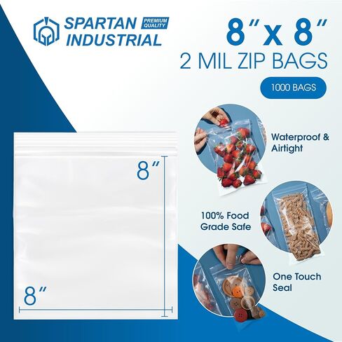 Spartan Industrial - 8 × 8 بوصة (1000 قطعة) أكياس بولي بلاستيكية شفافة بسحاب قابلة لإعادة الإغلاق مع سحاب قفل قابل للإغلاق in Saudi Arabia