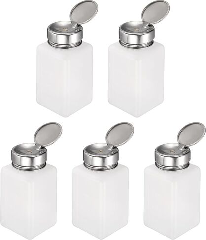 HARFINGTON 5pcs Solvent Alcohol Dispenser 200ml(6.7oz) Nail Polish Remover Push Down Liquid Dispenser Pump Bottle with Stainless Steel Press Head for Acetone Solution, White in Saudi Arabia