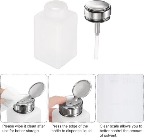HARFINGTON 5pcs Solvent Alcohol Dispenser 200ml(6.7oz) Nail Polish Remover Push Down Liquid Dispenser Pump Bottle with Stainless Steel Press Head for Acetone Solution, White in Saudi Arabia