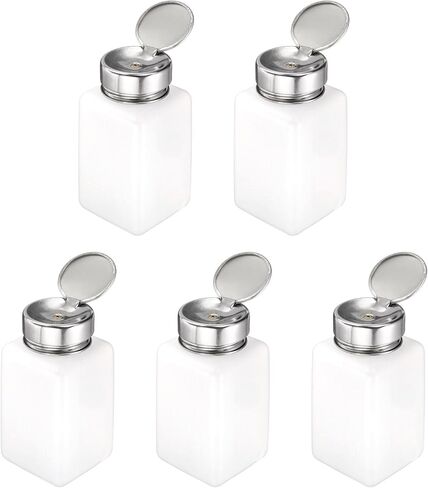 HARFINGTON 5pcs Solvent Alcohol Dispenser 200ml(6.7oz) Nail Polish Remover Push Down Liquid Dispenser Pump Bottle with Stainless Steel Press Head for Acetone Solution, White in Saudi Arabia